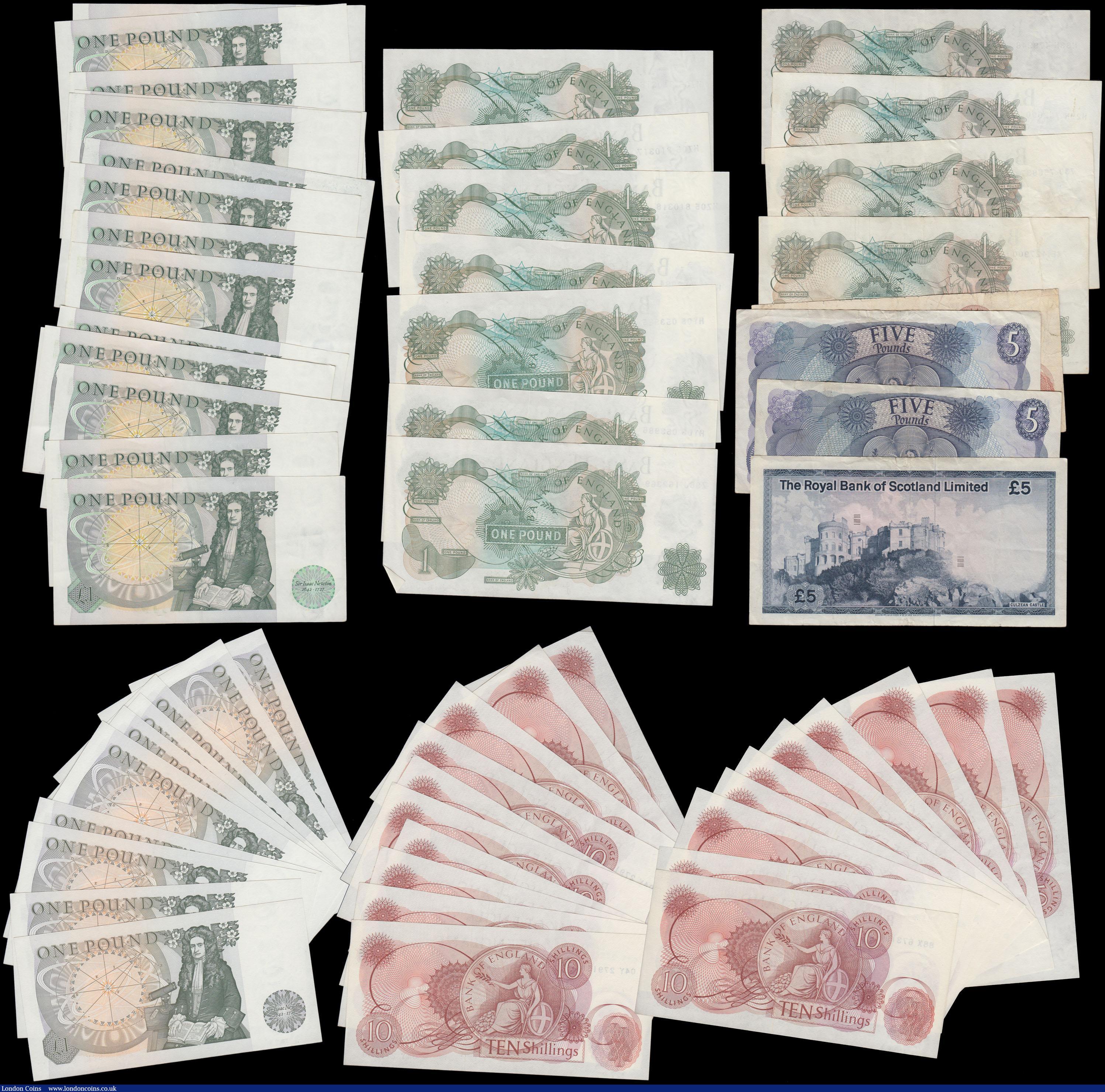 London Coins : A161 : Lot 63 : Bank of England (60), Ten Shillings Fforde (21), two consecutively numbered runs of 10 notes, One Po...