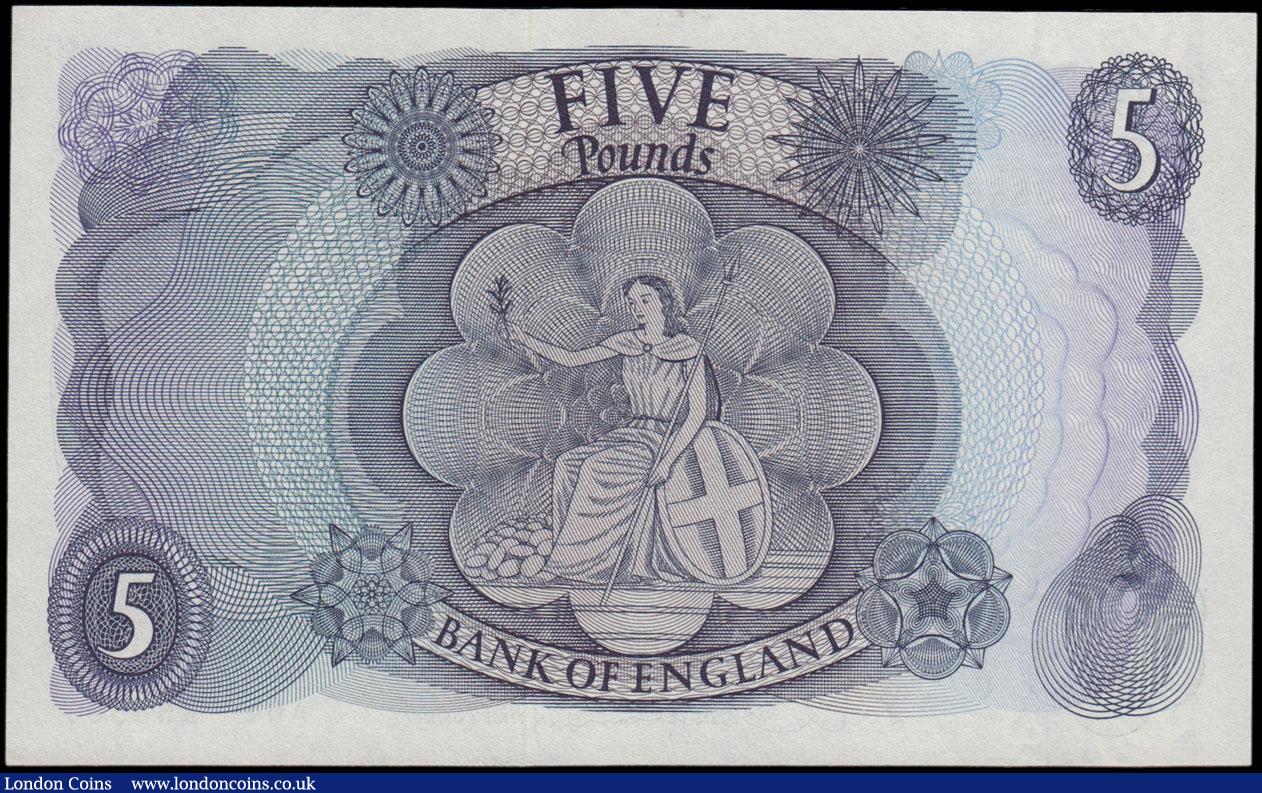 London Coins : A161 : Lot 66 : Five Pounds Hollom B297 issued 1963, a FIRST RUN note series A01 858567, (Pick375a), about Uncircula...