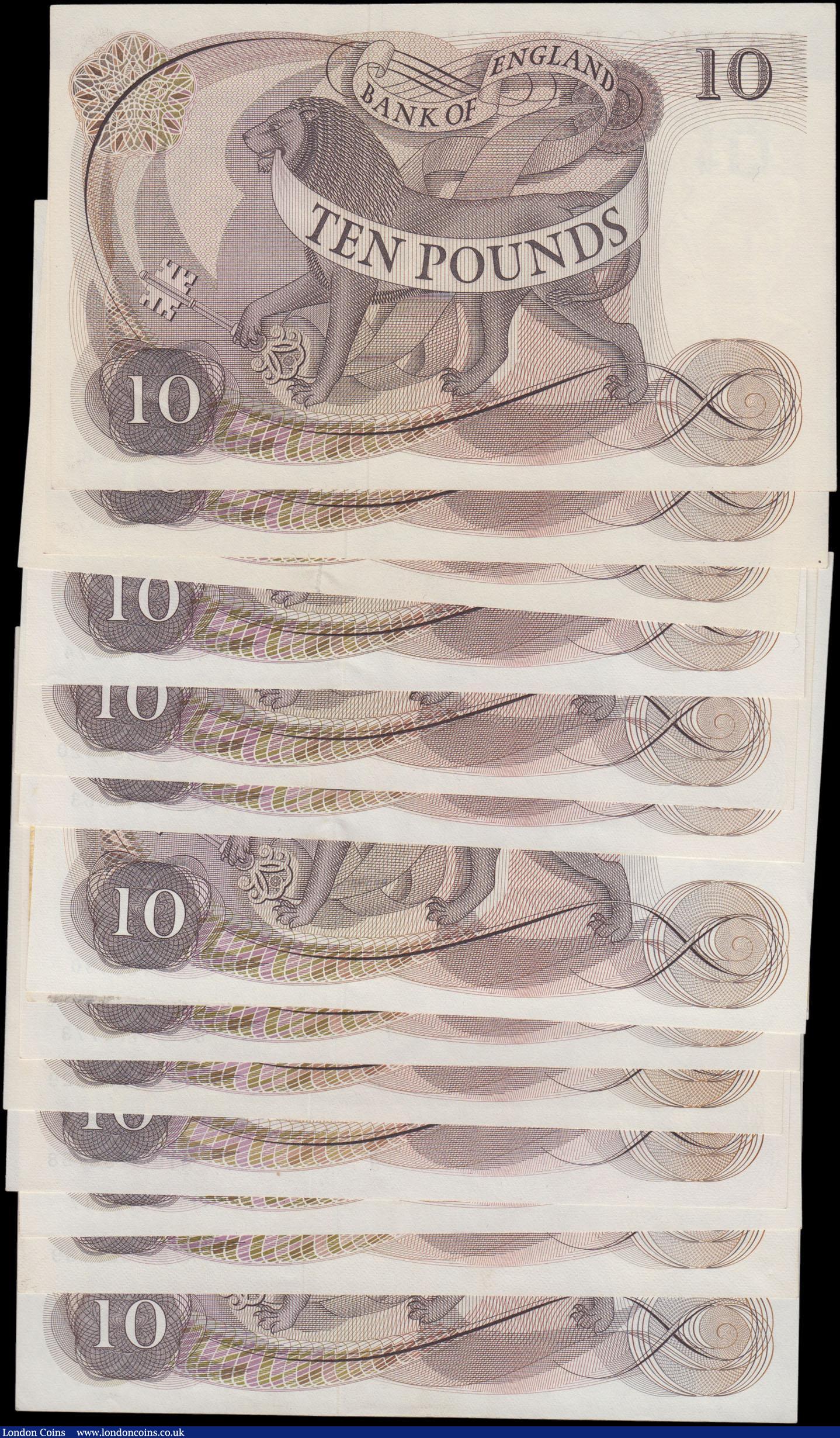 London Coins : A161 : Lot 68 : Ten Pounds (16), Hollom (7) B299 issued 1964, including a pair of consecutively numbered notes, Ffor...