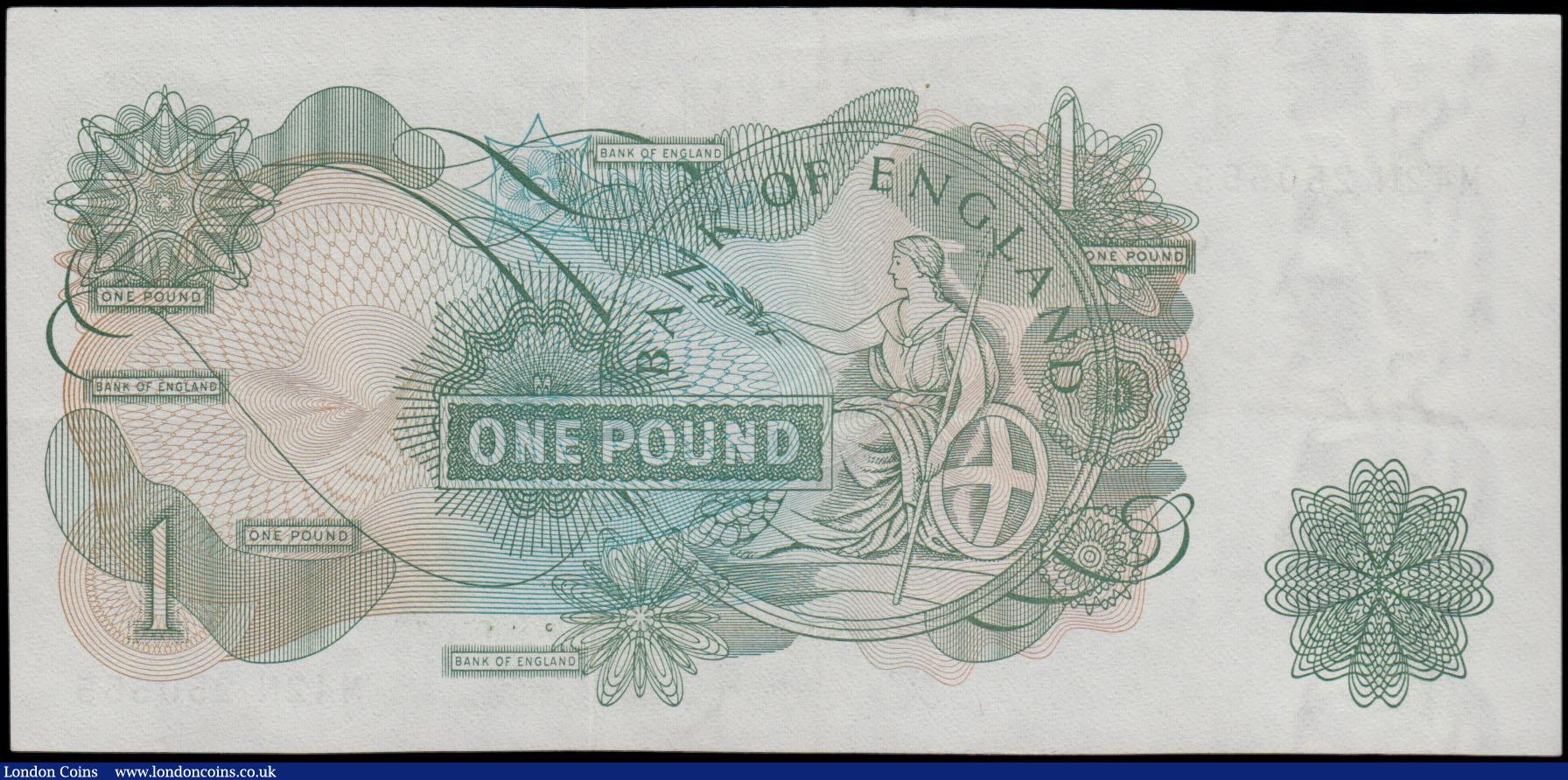 London Coins : A161 : Lot 70 : One Pound Fforde B304 issued 1967 very scarce LAST RUN REPLACEMENT series M42N 250555, with 'G&...
