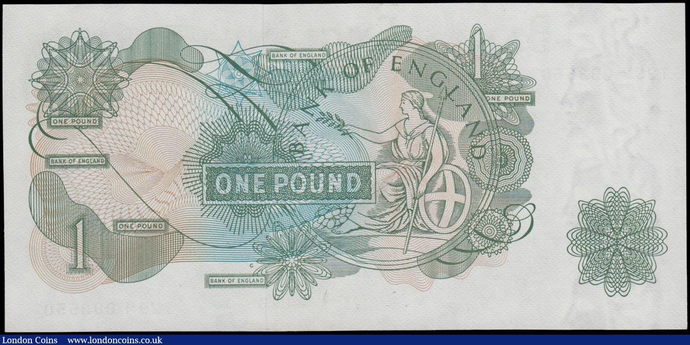 London Coins : A161 : Lot 72 : One Pound Fforde B308 issued 1967, "G" reverse REPLACEMENT T29M 093550, very rare first nu...