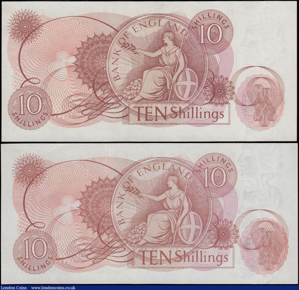 London Coins : A161 : Lot 74 : Ten Shillings Fforde (2) B310 issued 1967, FIRST and LAST RUN notes series A01N 901651 & D38N 72...