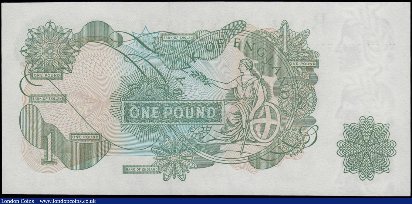 London Coins : A161 : Lot 79 : One Pound Page B321, exceptionally scarce first run REPLACEMENT note M01W 084050, issued 1970, (Pick...