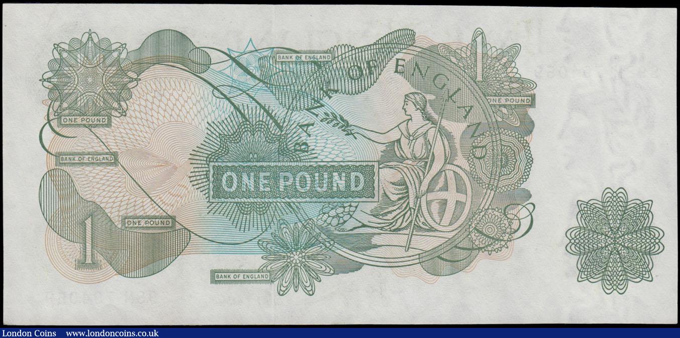 London Coins : A161 : Lot 80 : One Pound Page B321, exceptionally scarce last run REPLACEMENT note S98M 794059, issued 1970, (Pick3...