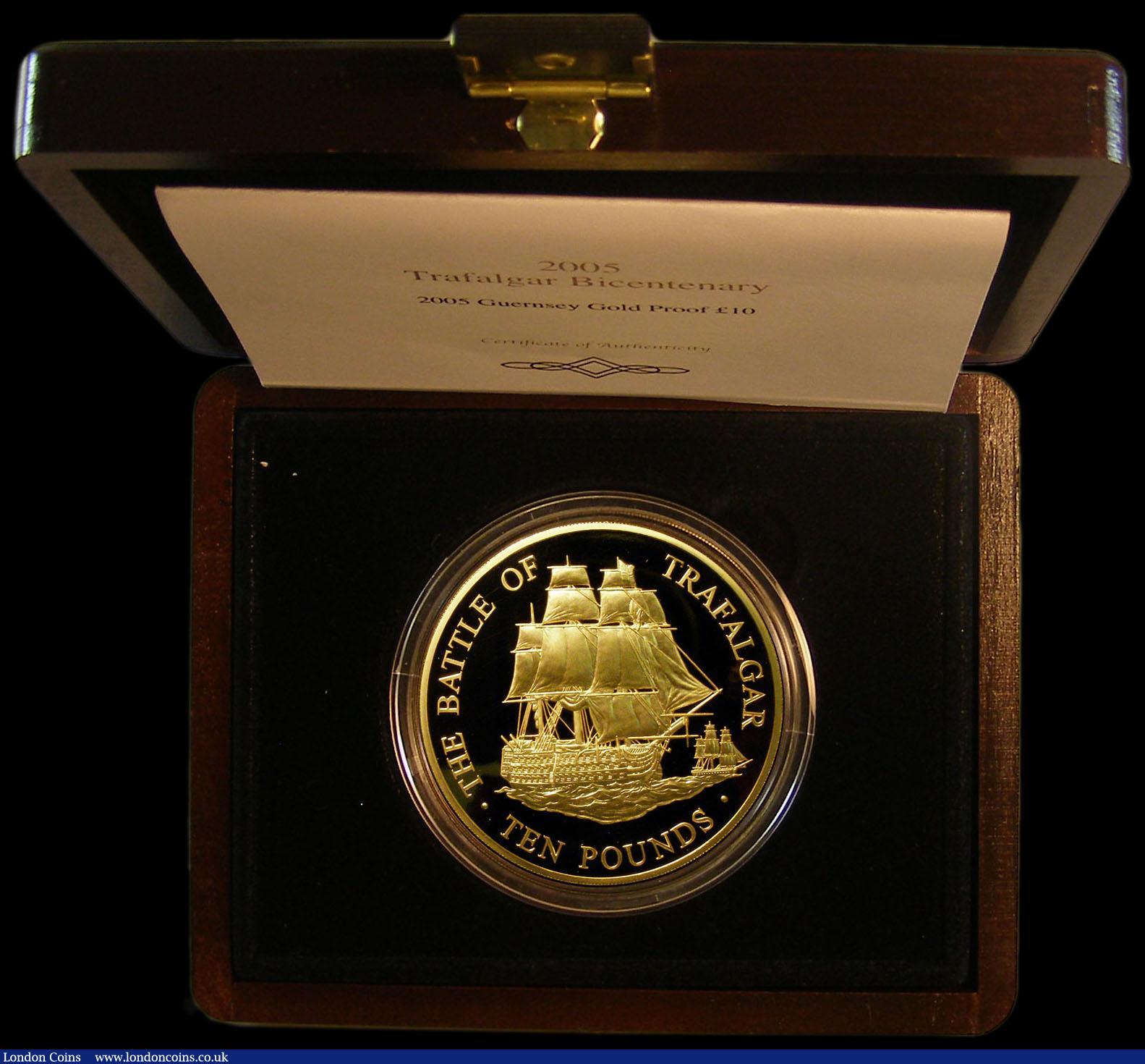 London Coins : A161 : Lot 826 : Guernsey Ten Pounds 2005 200th Anniversary of the Battle of Trafalgar 5oz. .999 Gold Proof FDC in th...