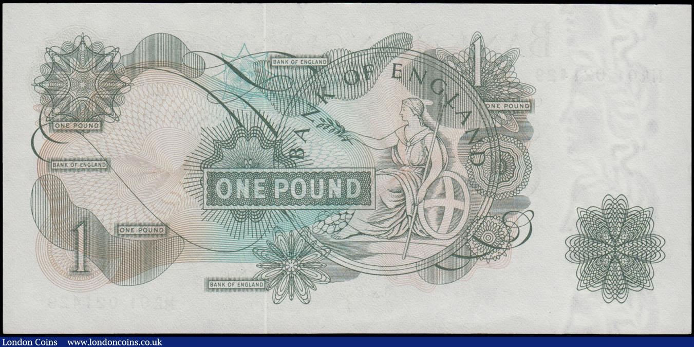 London Coins : A161 : Lot 83 : One Pound Page B323, exceptionally scarce first run REPLACEMENT note MR01 021429, issued 1970, (Pick...