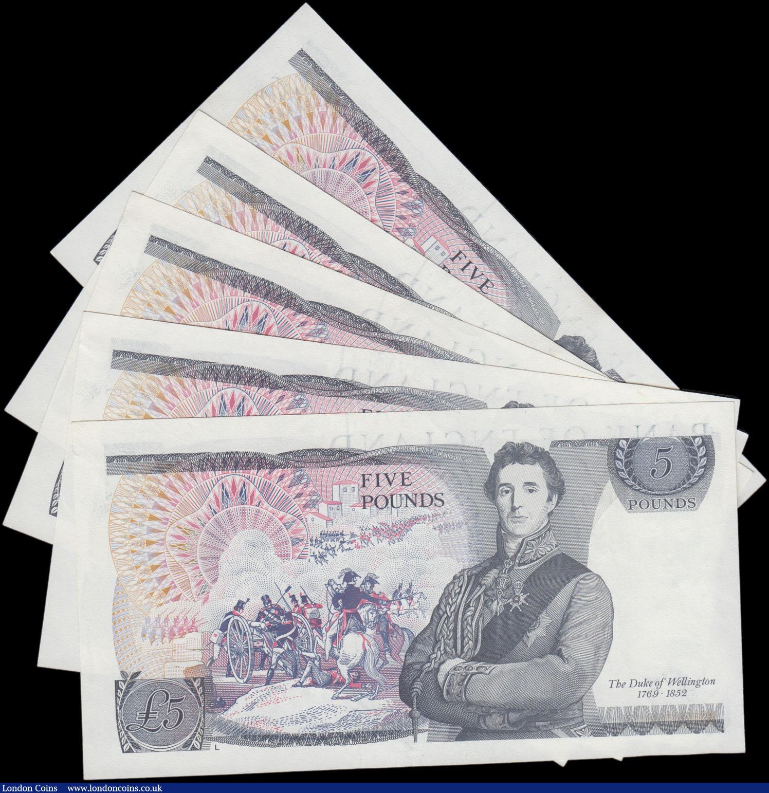 London Coins : A161 : Lot 95 : Five Pounds Somerset B343 (5), a consecutively numbered set of LAST RUN notes series NC90 445100 - N...