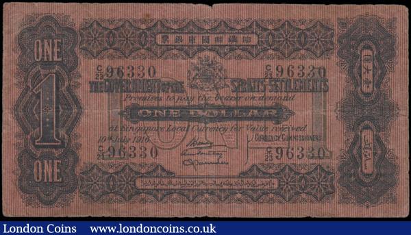Straits Settlements 1 Dollar dated 10th July 1916 series C/23 96330, (Pick1c), tiny edge nicks and a few small holes, about Fine, scarce note : World Banknotes : Auction 162 : Lot 353