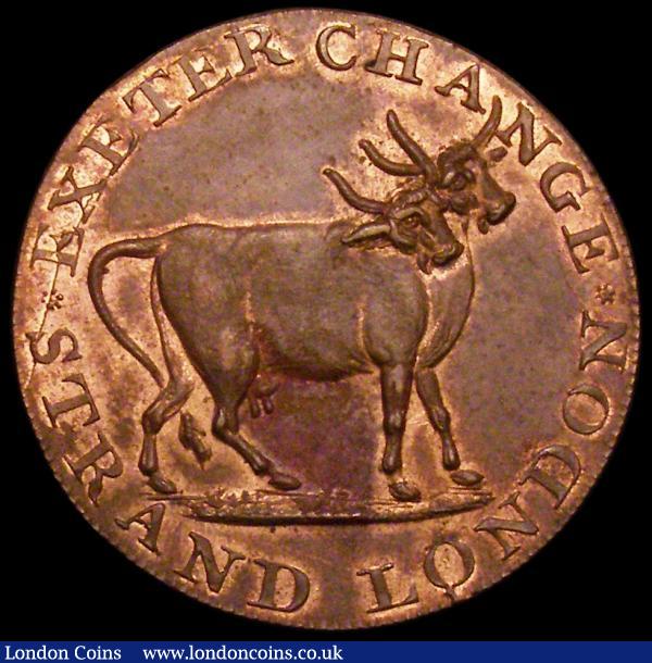 Halfpenny 18th Century Middlesex - Pidcock's undated, Obverse : Two-Headed Cow, Reverse: Royal Arms and Crest DH455 Toned UNC with a trace of lustre, with a reddish residue on the obverse : Tokens : Auction 162 : Lot 869