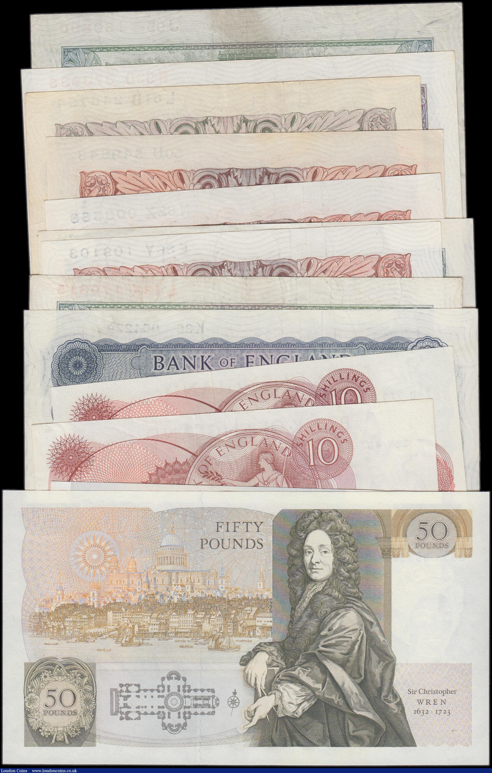 London Coins : A162 : Lot 119 : Bank of England (13), Catterns 1 Pound, Peppiatt 1 Pound & 10 Shillings WW2 issues, Peppiatt 10 ...