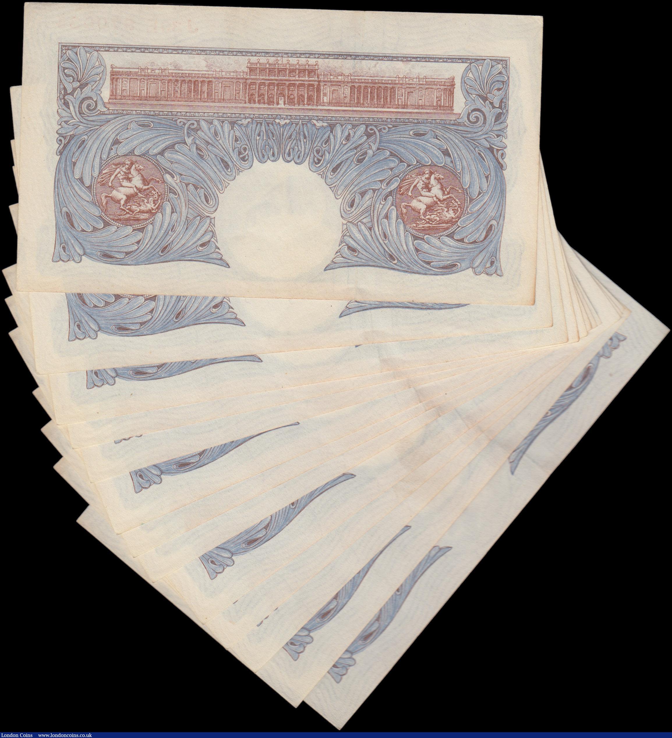 London Coins : A162 : Lot 129 : Peppiatt One Pound (13) B249 blue emergency issue 1940, a consecutively numbered run series J30E 870...