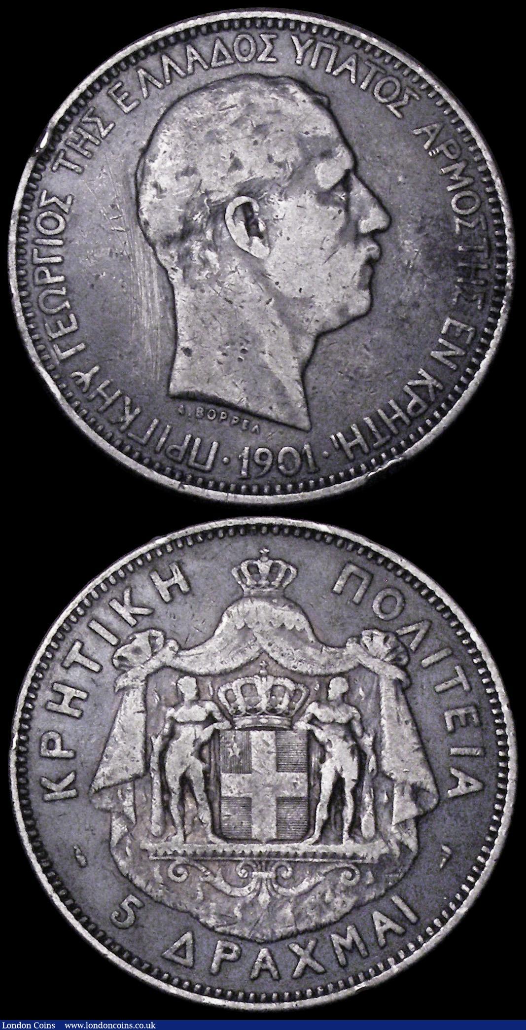 London Coins : A162 : Lot 1350 : Crete 5 Drachmai 1901 (3) KM#9 all Near Fine, one with some scratches in the field