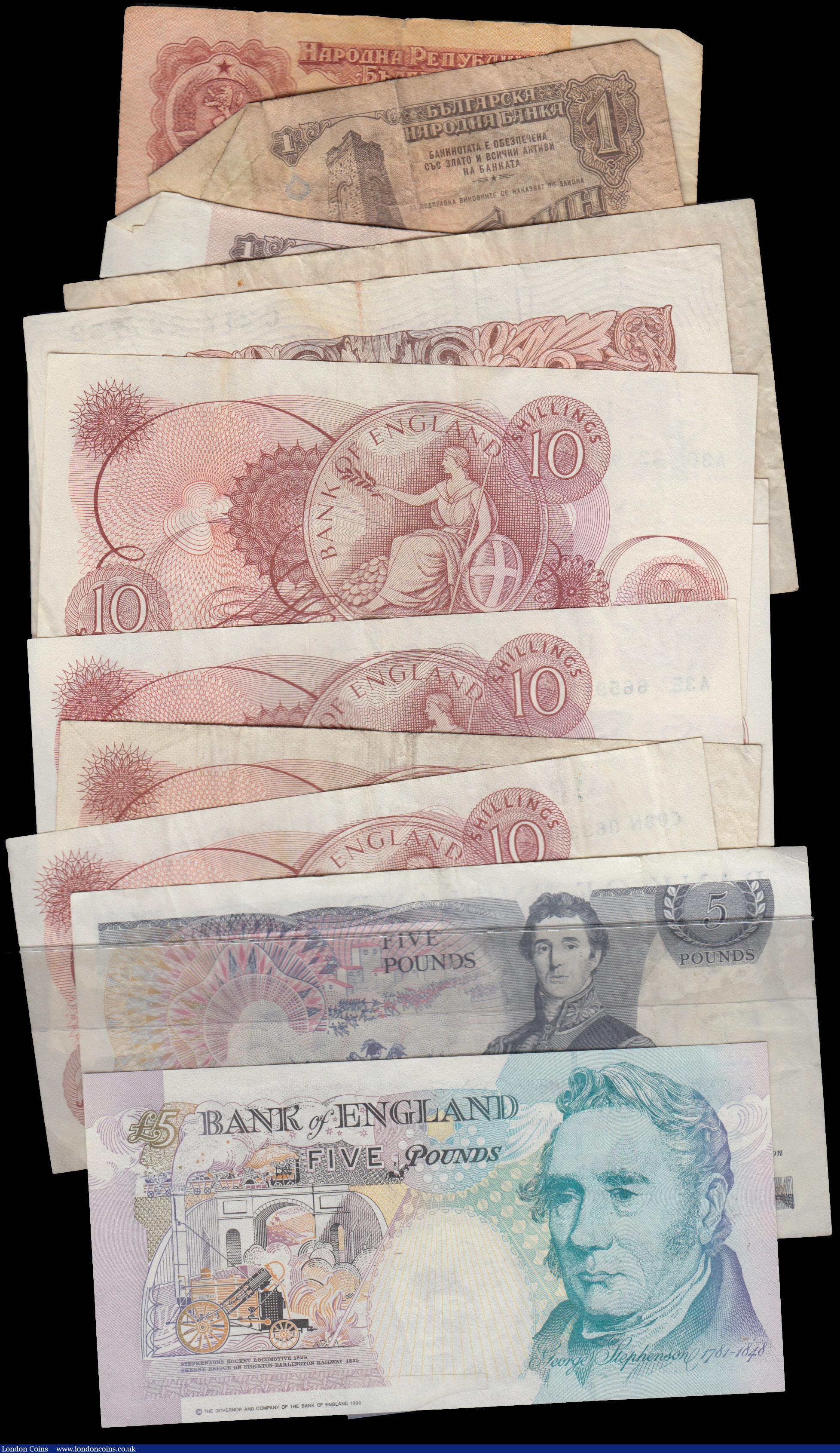 London Coins : A162 : Lot 136 : Bank of England (11) plus a few world notes (4), including Beale white 5 Pounds dated 1951, Kentfiel...