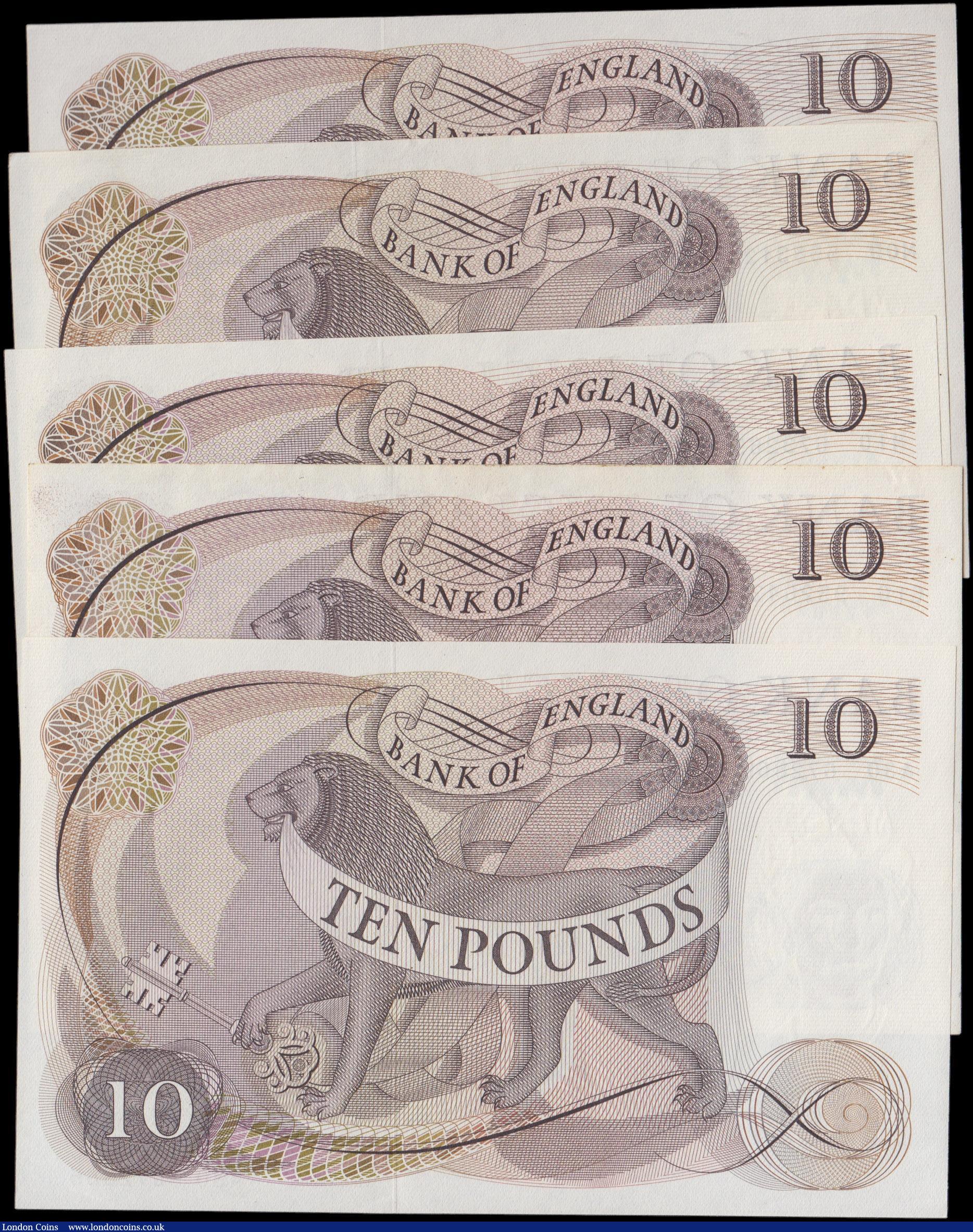 London Coins : A162 : Lot 146 : Page 10 Pounds (4) plus Hollom 10 Pounds (1), Page 10 Pounds B327 (3) issued 1971, scarce REPLACEMEN...