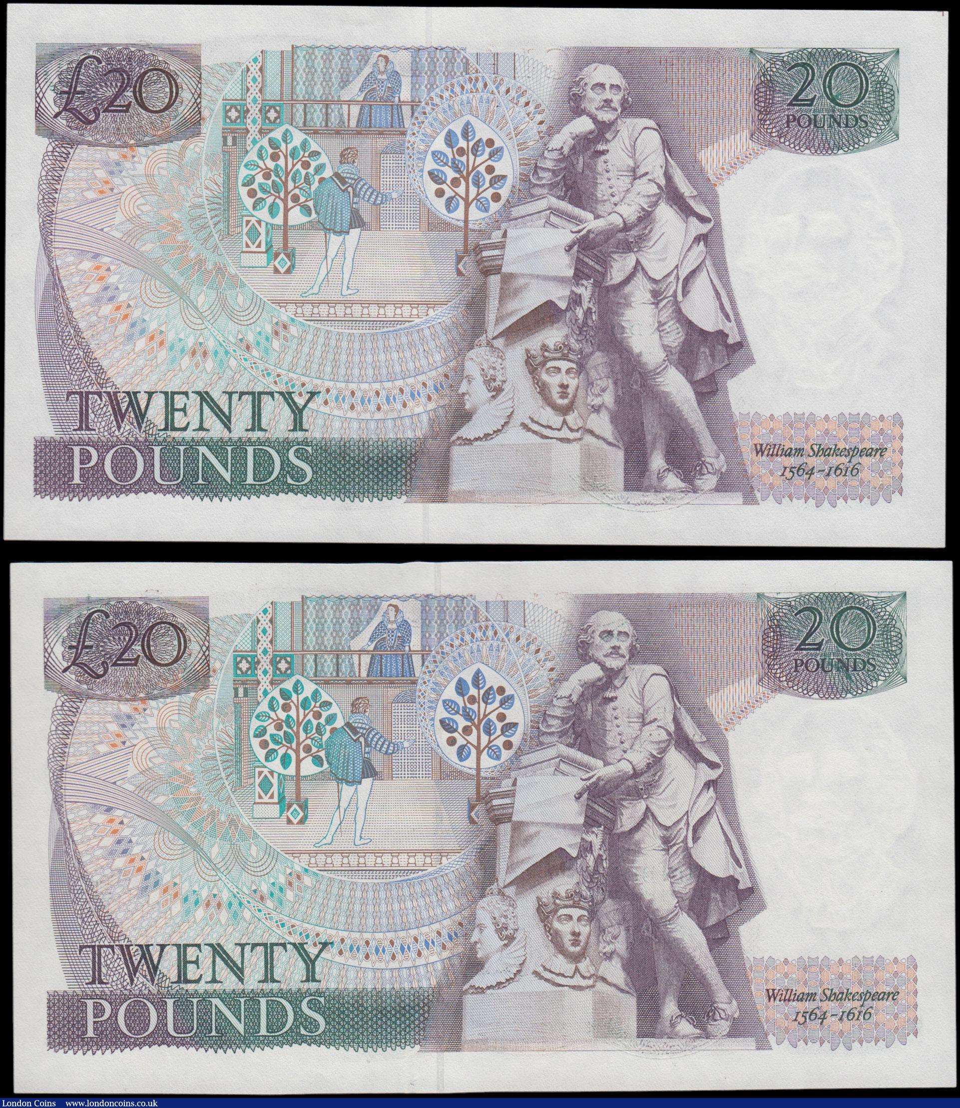 London Coins : A162 : Lot 148 : Somerset Twenty pounds (2) B351 issued 1984, FIRST RUN notes, one with low number series 01A 000546 ...