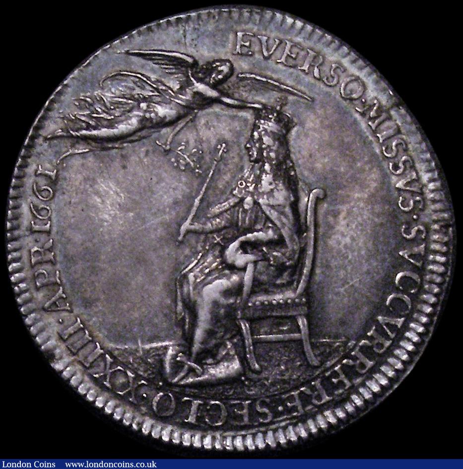 London Coins : A162 : Lot 1555 : Coronation of Charles II 1661 29mm diameter in Silver by T.Simon, the official Coronation Issue, Eim...