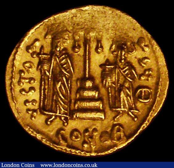 London Coins : A162 : Lot 1559 : Byzantine Constantine IV (AD 668-685) gold solidus. Weighs 4.46 grams. Beardless bust, three quarter...