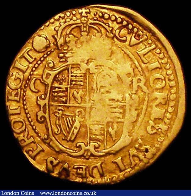 London Coins : A162 : Lot 1592 : Gold Crown Charles I Group B/C mule, Reverse with Oval shield and CR at sides S.2713A mintmark Rose ...