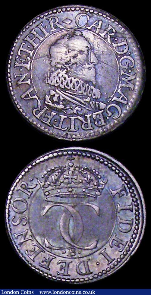 London Coins : A162 : Lot 1595 : Groat Charles I Aberystwyth, Crown breaks inner circle S.2891 mintmark Book Good Fine and nicely ton...