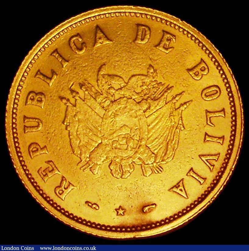 London Coins : A162 : Lot 1647 : Bolivia 14 Gramos 1952 Revolution Commemorative, Gold Bullion Series X#12 Ex-Jewellery with very sli...