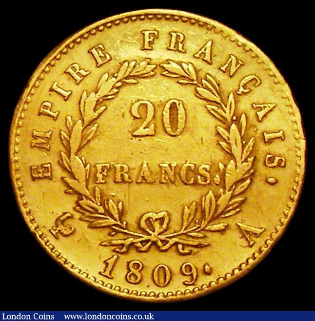 London Coins : A162 : Lot 1652 : France 20 Francs Gold 1809A KM#695.1 Fine, some scratches to the edge suggest once in in jewellery