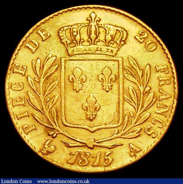 London Coins : A162 : Lot 1653 : France 20 Francs Gold 1815A KM#706.1 Fine, Ex-Jewellery