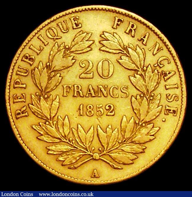 London Coins : A162 : Lot 1655 : France 20 Francs Gold 1852A KM#774 a one year type, Fine 