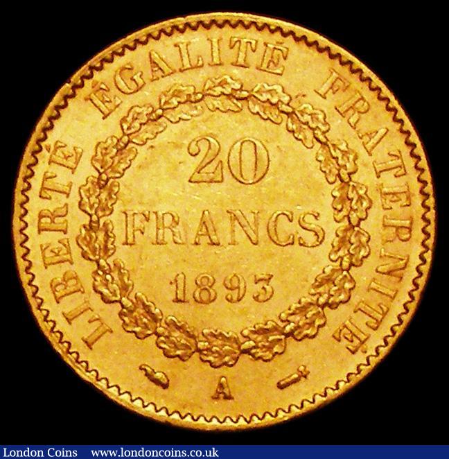 London Coins : A162 : Lot 1657 : France 20 Francs Gold 1893A KM#825 EF