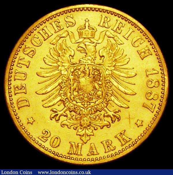 German States - Prussia 20 Marks Gold 1887A NVF/VF with a small x-shaped scratch in the reverse field, Ex-Reeves Auction 2/7/1976 Lot 1691 £35 : World Coins : Auction 162 : Lot 1660