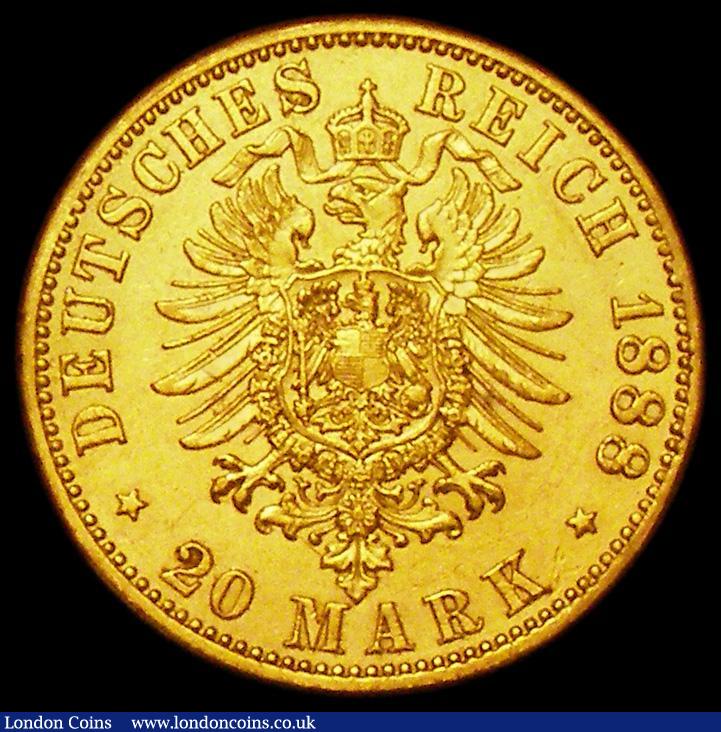 London Coins : A162 : Lot 1661 : German States - Prussia 20 Marks Gold 1888A VF scratched in the obverse field at 3 o'clock by K...
