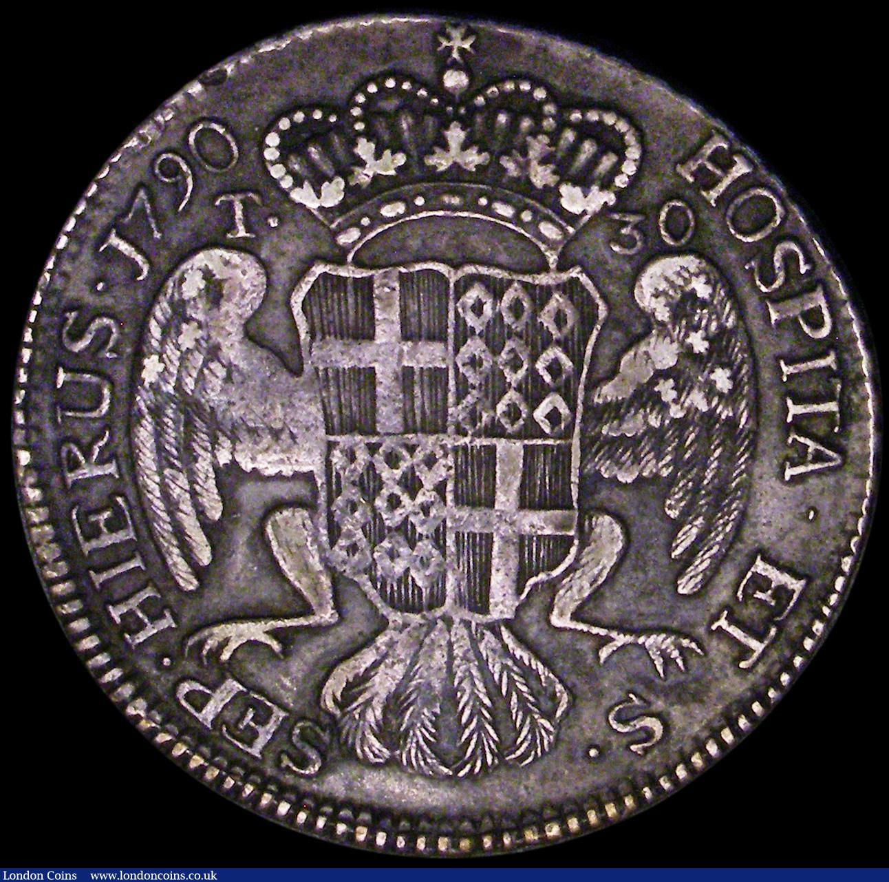 London Coins : A162 : Lot 1685 : Malta 30 Tari 1790 without eagle below modified bust KM#335.2 VF with old grey tone