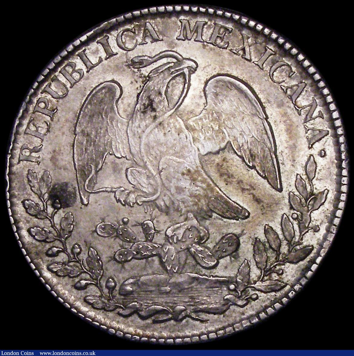 London Coins : A162 : Lot 1689 : Mexico 8 Reales 1828 Pi JS San Luis Potosi Mint, plain date, KM#377.12 NEF/GVF with a tone spot on t...