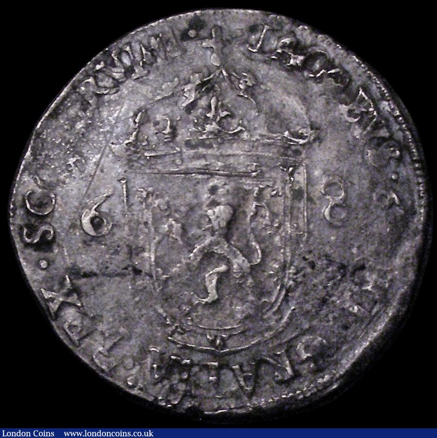 London Coins : A162 : Lot 1694 : Scotland Half Merk (Noble) James VI Second Coinage 1573 S.5478 Good Fine with some old scratches, Ra...