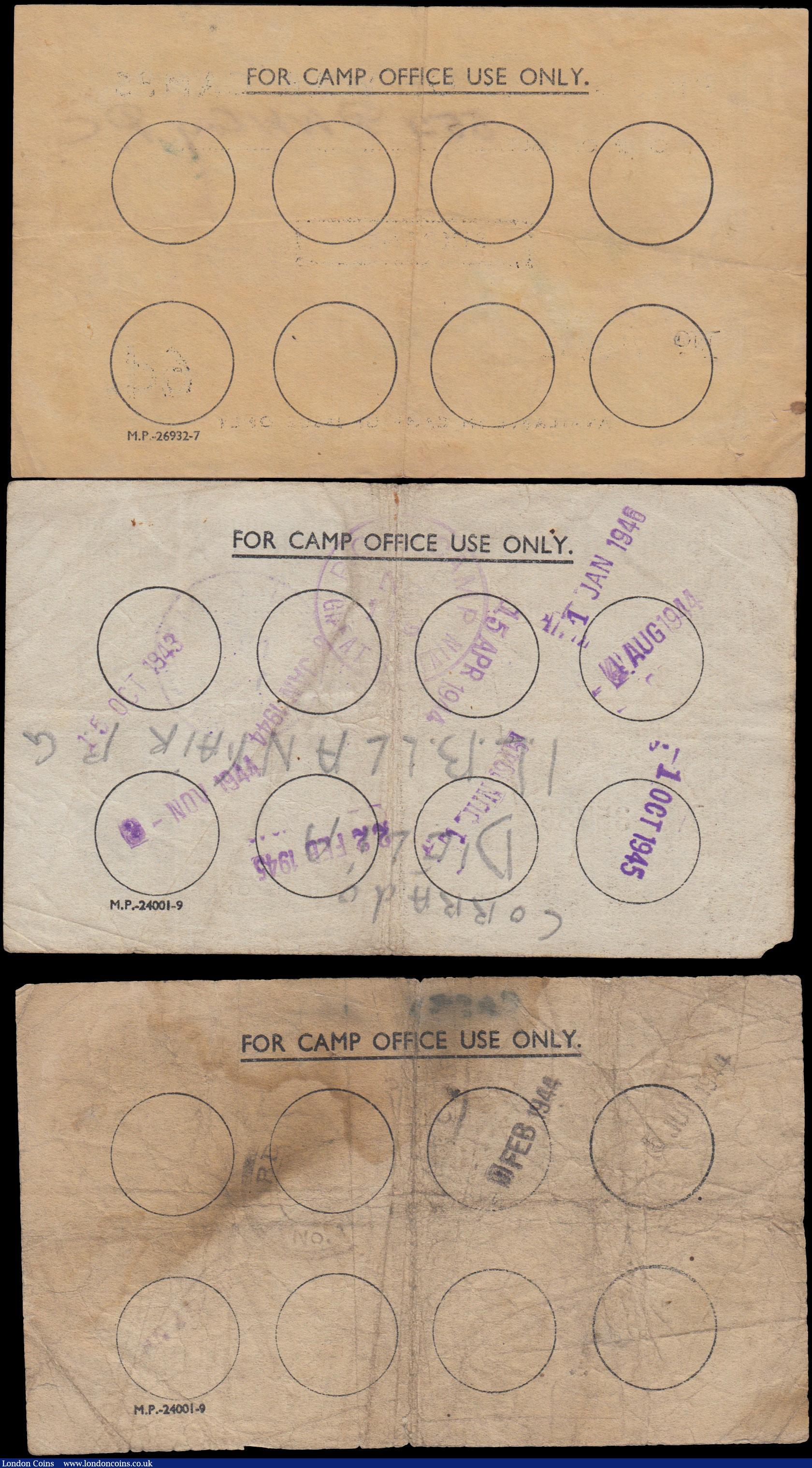 London Coins : A162 : Lot 170 : Prisoners of War notes WW2 (3), 6 Pence Camp No.554, VF, 6 Pence Camp No.119, missing corner good Fi...