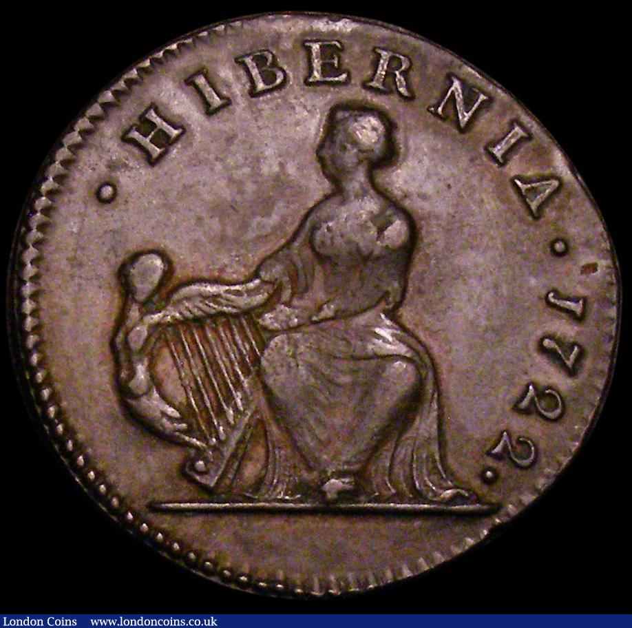 London Coins : A162 : Lot 1702 : USA/Ireland Halfpenny 1722 Woods Harp to left Breen 144 NEF/GVF