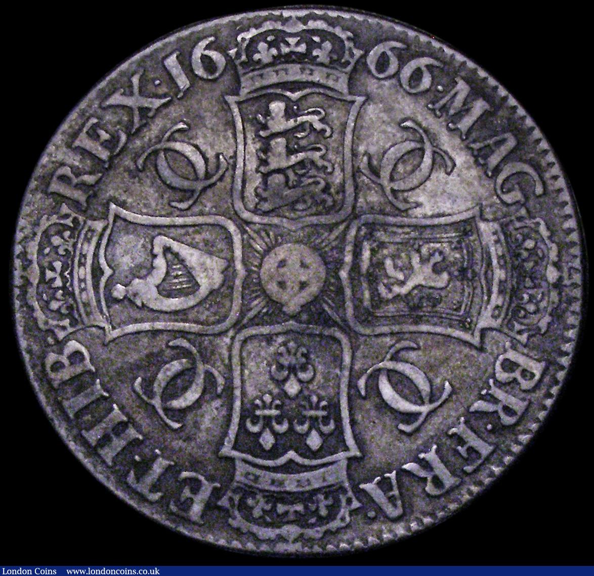 London Coins : A162 : Lot 1708 : Crown 1666 ESC 32, Bull 366 VG/About Fine