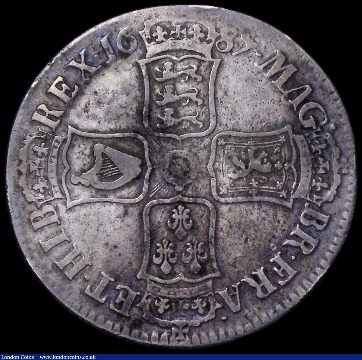 London Coins : A162 : Lot 1713 : Crown 1687 TERTIO ESC 78, Bull 743 Near Fine/About Fine