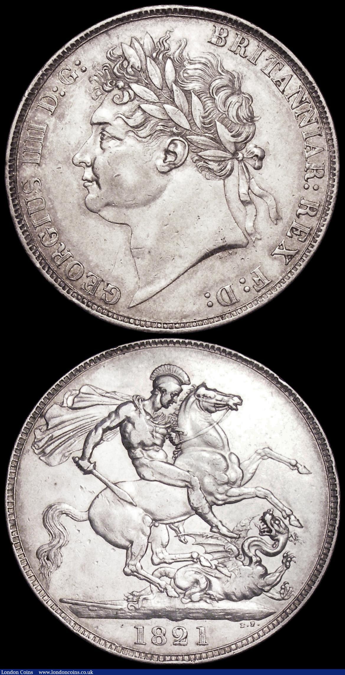 London Coins : A162 : Lot 1747 : Crowns (2) 1821 SECUNDO ESC 246, Bull 2310 VF with some contact marks, Ex-Reeves Auction 2/7/1976 Lo...