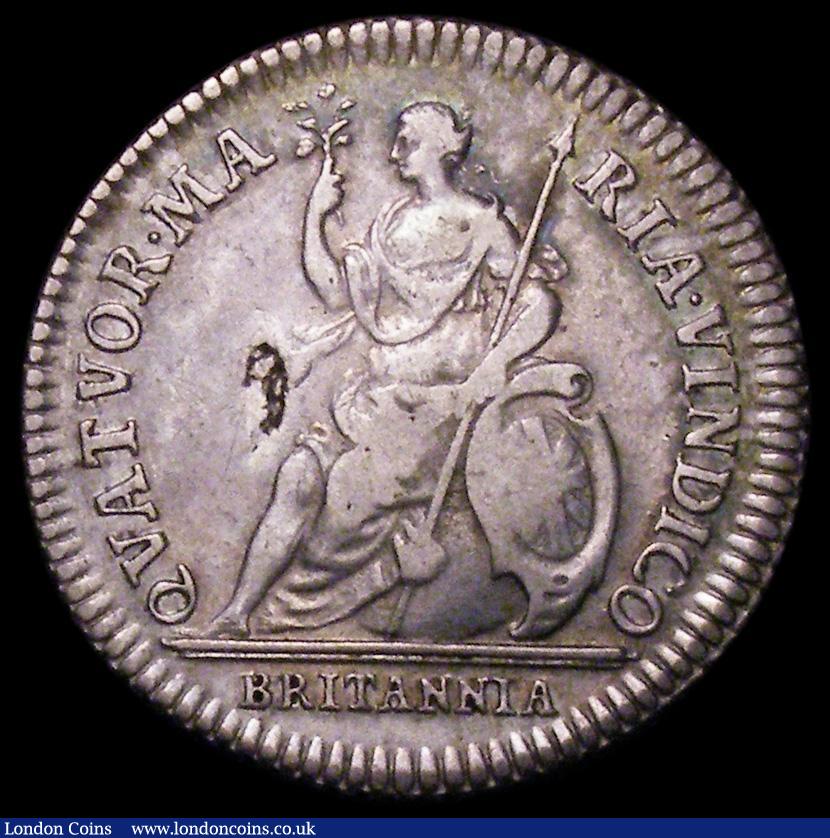 London Coins : A162 : Lot 1748 : Farthing 1665 Pattern in Silver, the King with short hair Peck 407 dies 1a+A, Good Fine with a flan ...