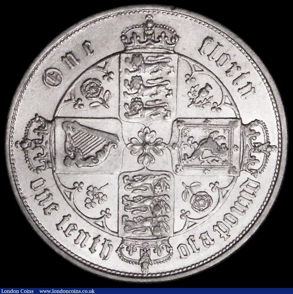 London Coins : A162 : Lot 1750 : Florin 1858 Narrow ccc, No Stop after date, ESC 816, Bull 2839 NEF and lustrous the obverse with som...