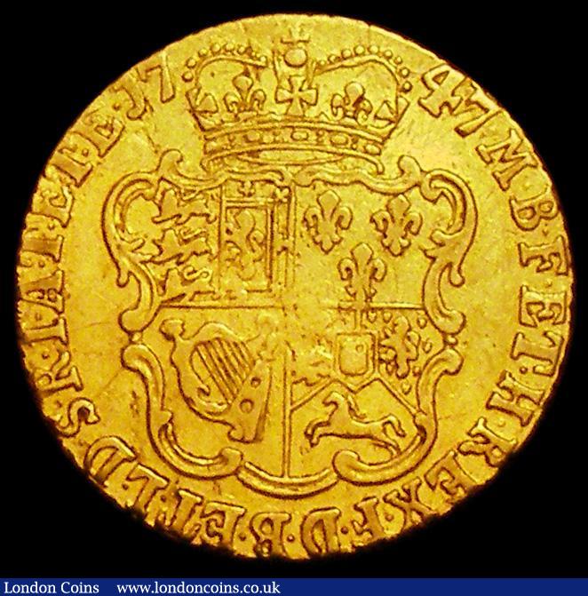 London Coins : A162 : Lot 1803 : Half Guinea 1747 S.3685 Fine with some light hairlines, we note this is only the second example we h...