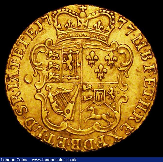 London Coins : A162 : Lot 1806 : Half Guinea 1777 S.3734 NVF/GF with an O-shaped incuse mark to the left of the shield