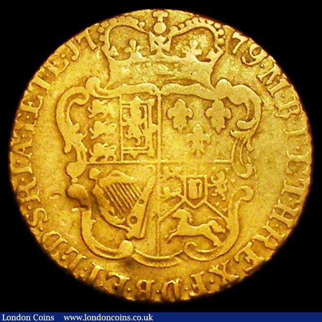 London Coins : A162 : Lot 1807 : Half Guinea 1779 S.3734 Fine with scratches at the top of the obverse between III and DEI suggesting...