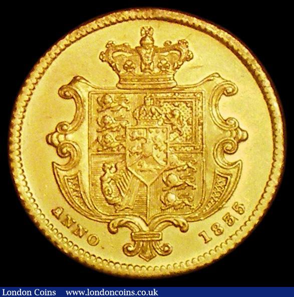 London Coins : A162 : Lot 1828 : Half Sovereign 1835 Marsh 411 GVF Ex-Jewellery, the obverse with some scratches, the reverse pleasin...