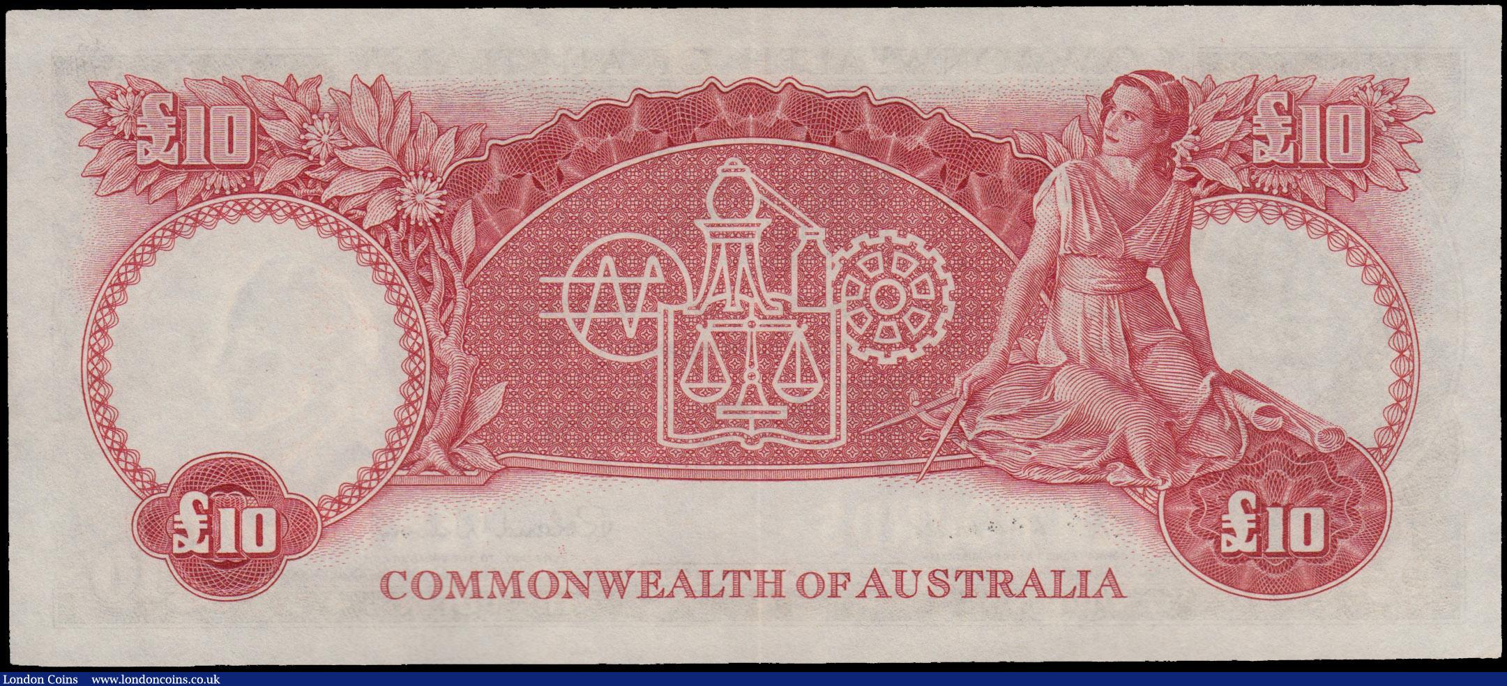 London Coins : A162 : Lot 184 : Australia 10 Pounds issued 1954 - 1959 series WA/03 219540, portrait Gov. Arthur Phillip at left, si...