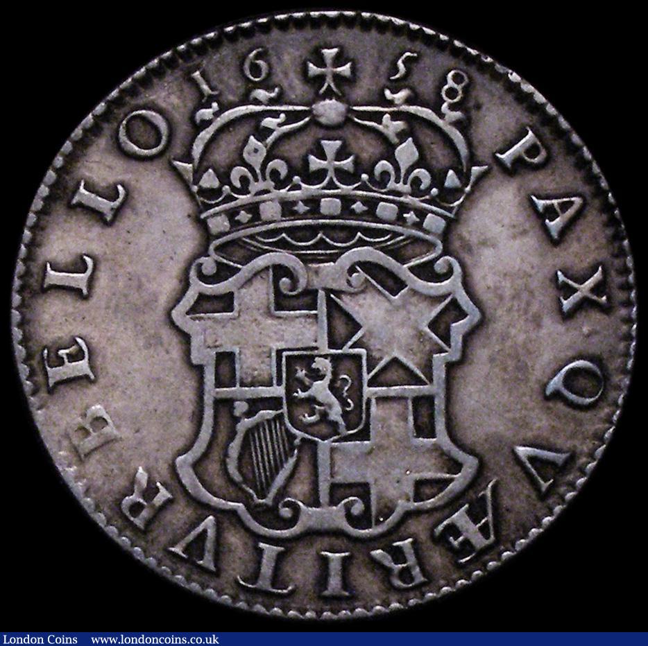 London Coins : A162 : Lot 1840 : Halfcrown 1658 Cromwell ESC 447, Bull 252 Near Fine/Fine, once gilded this now largely removed