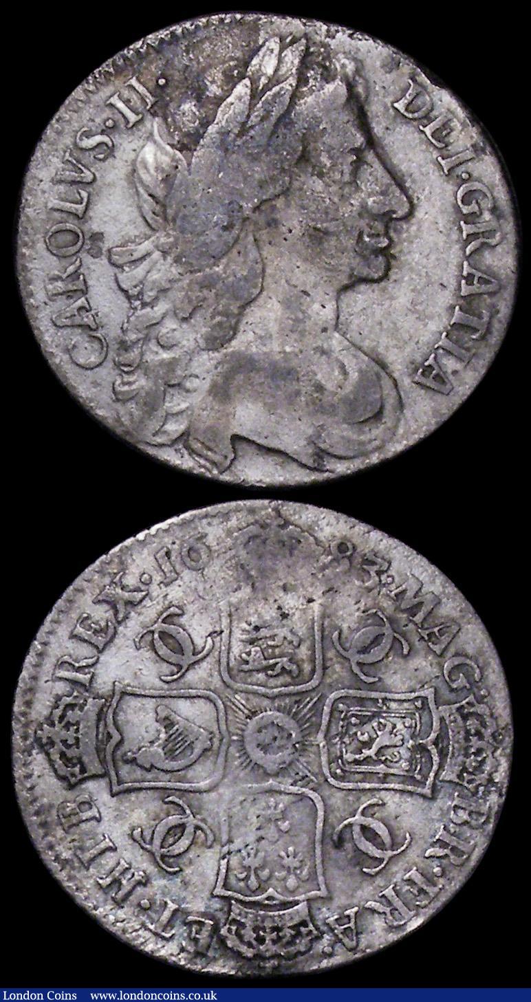 London Coins : A162 : Lot 1846 : Halfcrown 1683 ESC 490, Bull 497 some weakness of strike between 1 and 2 o'clock and correspond...