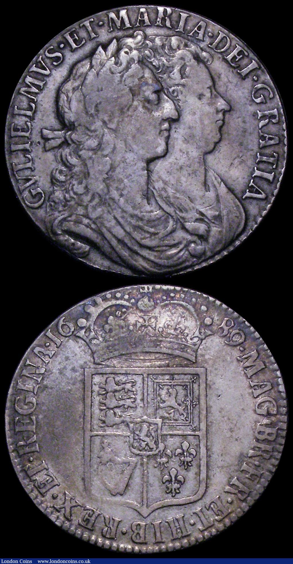 London Coins : A162 : Lot 1859 : Halfcrowns (2) 1679 ESC 481, Bull 480, TRICESIMO PRIMO About Fine/Fine with old silver toning, 1689 ...