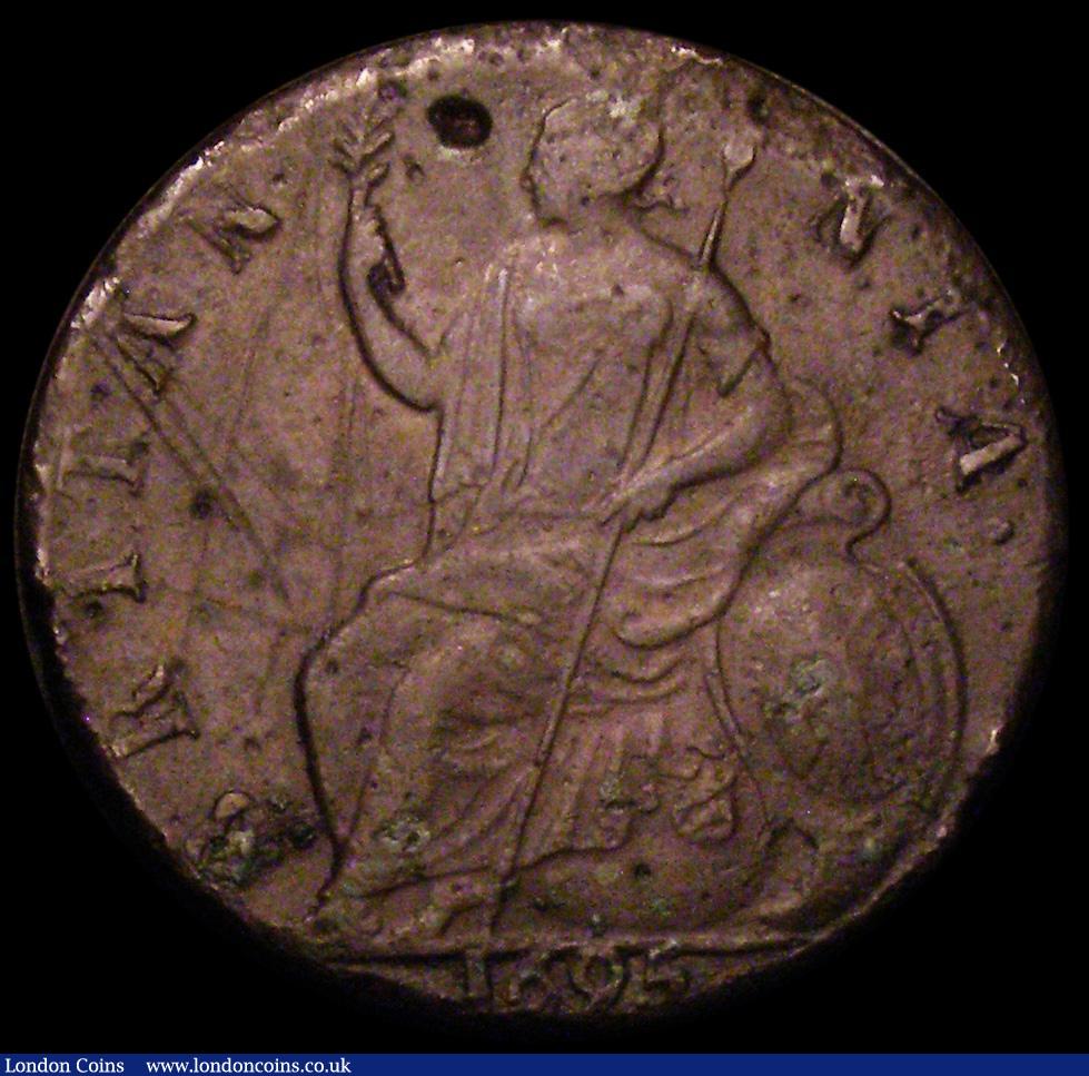 London Coins : A162 : Lot 1866 : Halfpenny 1695 struck on a heavier flan of 12.07 grammes (186.27 grains) heavier than the weight ran...
