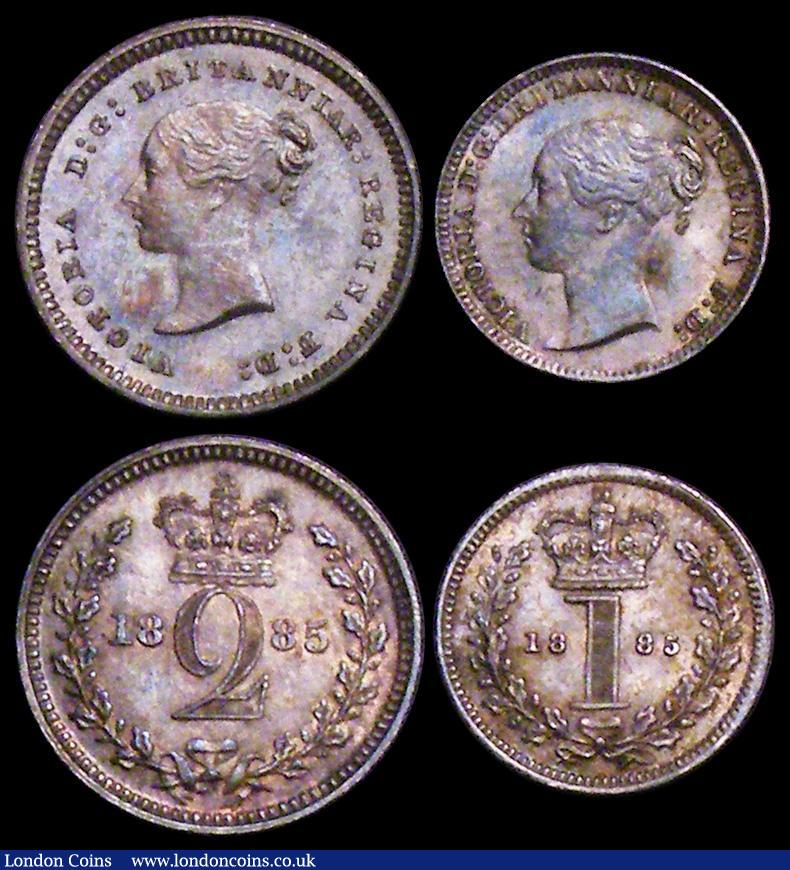 London Coins : A162 : Lot 1868 : Maundy Set 1885 ESC 2499, Bull 3542 EF to UNC with matching tone, the Penny with tiny rim nicks